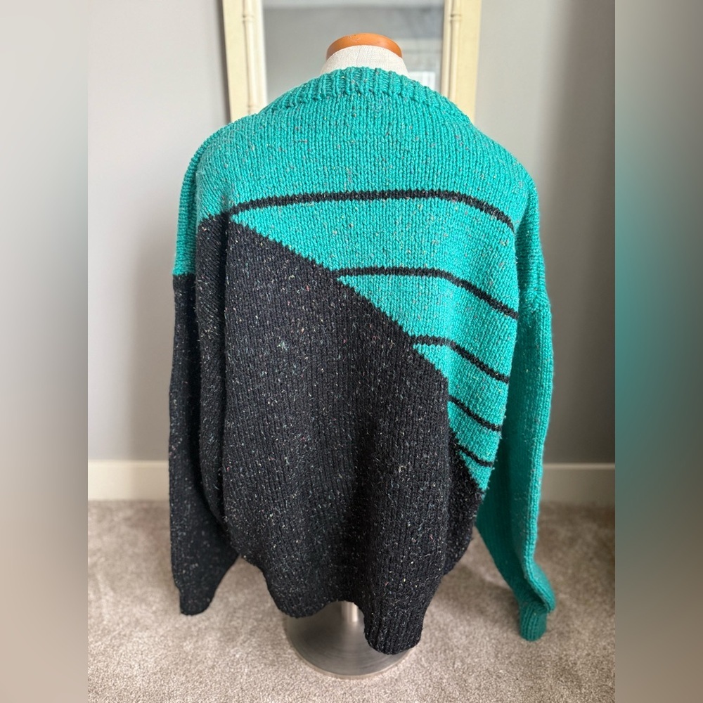 Oversized unisex thick knit wool crewneck vintage cabincore sweater PTP 27 - Picture 3 of 8